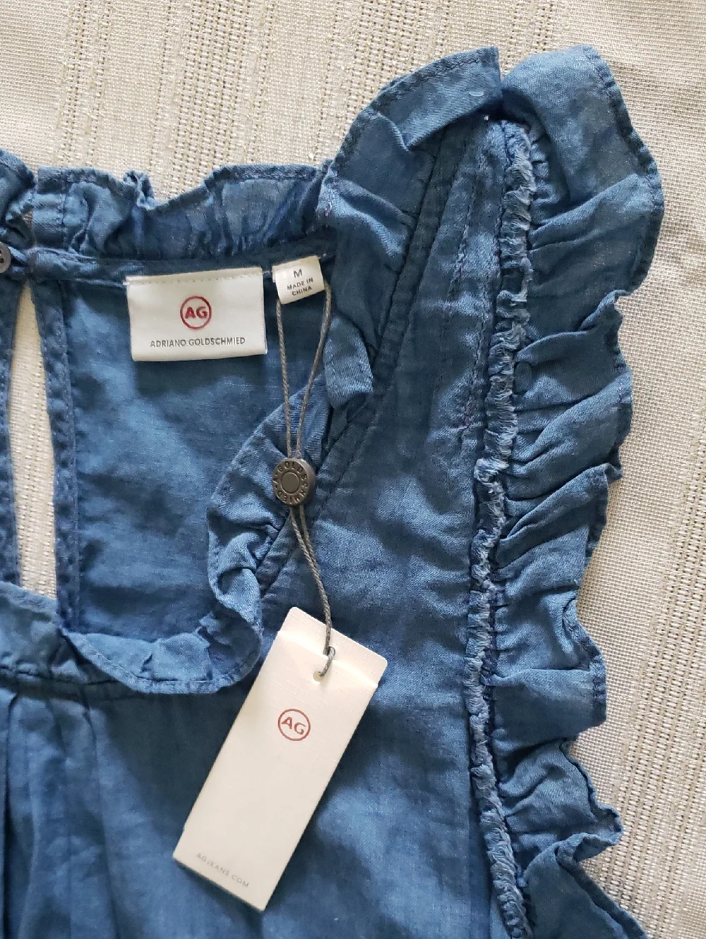 AG New DRESS Cotton Ruffled Shift Lightweight Chambray Blue DIXIE Women's M